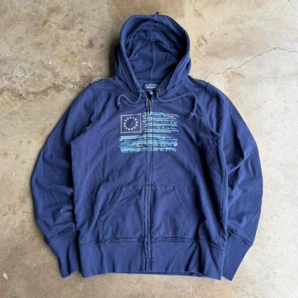 Ralph Lauren embroidered American flag navy blue zip up hoodie size XL womens